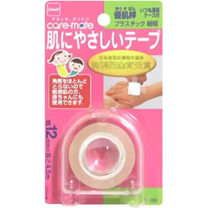 ニトムズ caremate 優肌絆 プラスチック 肌にやさしいテープ ケース付 かぶれにくい 包帯 ガーゼ 固定 不織布 透明 12mm×4.5m
